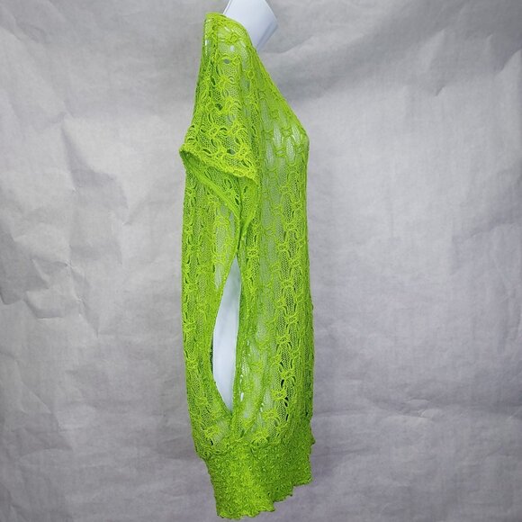 Trina Turk Cover-up Womens Med Top Lime Green Crochet Colorful Stretch Open Side - Picture 2 of 13